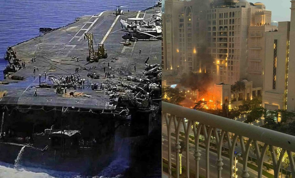 RAT U IRANU UŽIVO: Iranci više puta pogodili američki nosač „Abraham Linkoln“, ima žrtava! Gori Dubai, eksplozije u blizini Burdž Kalife! (VIDEO)