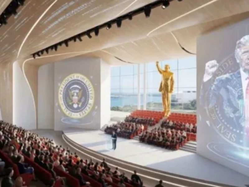 TRAMP GRADI BIBLIOTEKU U MAJAMIJU: Zlatni kip sa pesnicom, avion od 400 miliona i replika Ovalnog kabineta u staklenom tornju! (VIDEO)